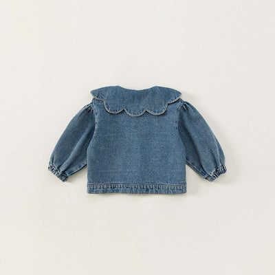Girls Denim Jacket Tops Western Style Doll Collar - Kello Kids