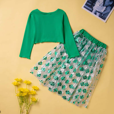 Girls Ethnic Style Long Sleeve Top And Shorts Tulle Skirt Side Two-piece Set - Kello Kids