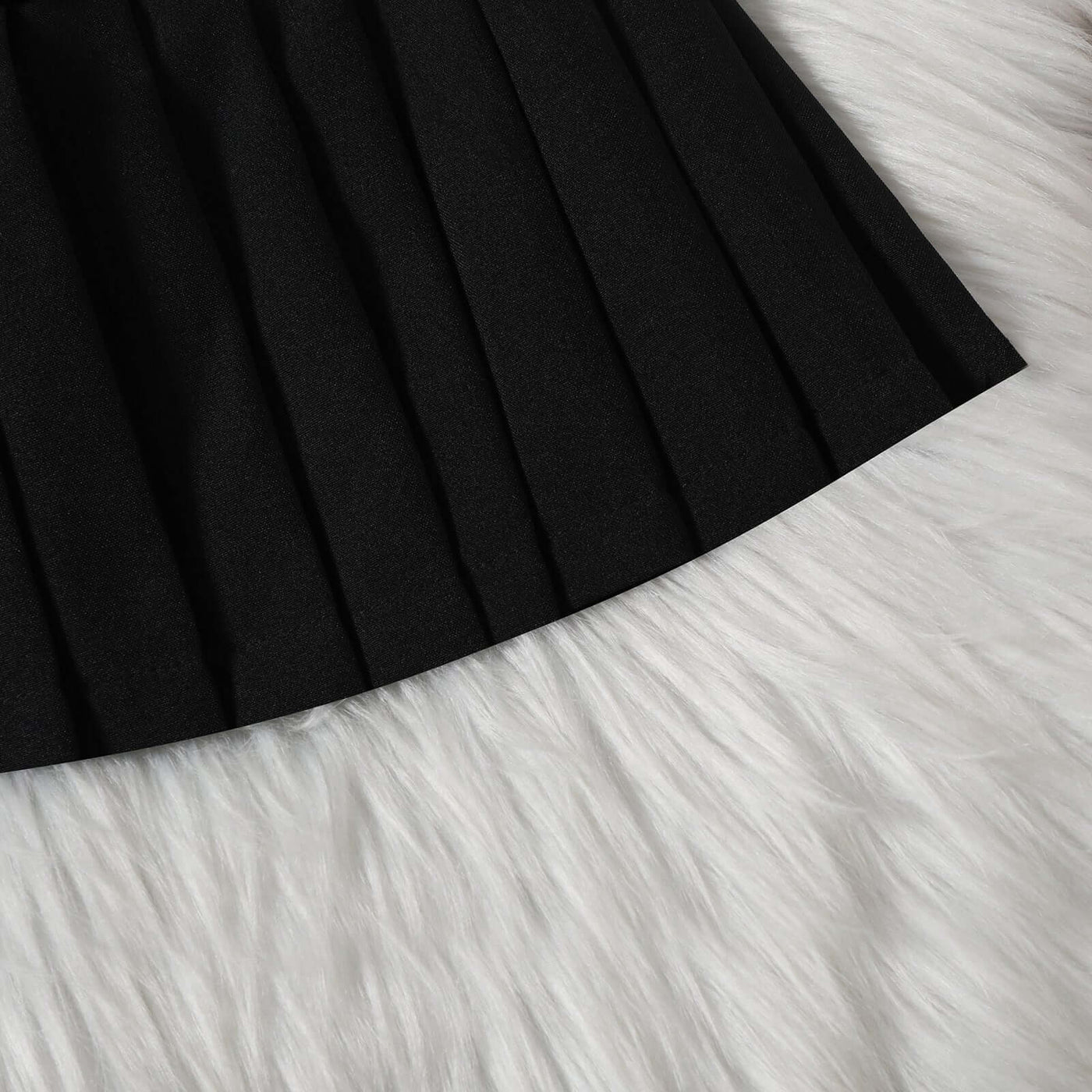 Girls Fashionable V-neck Solid Color Single-breasted Vest Top Pleated Skirt Belt Three-piece Set - Kello Kids