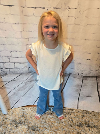 Girls Layered Ruffle Sleeve Round Neck Top - Emma front view