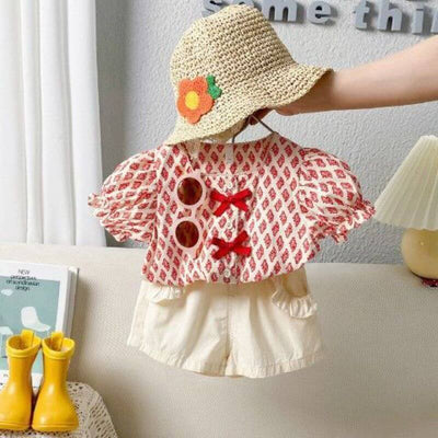 Girls Short-sleeved Printed Top And Shorts Two-piece Set - Kello Kids