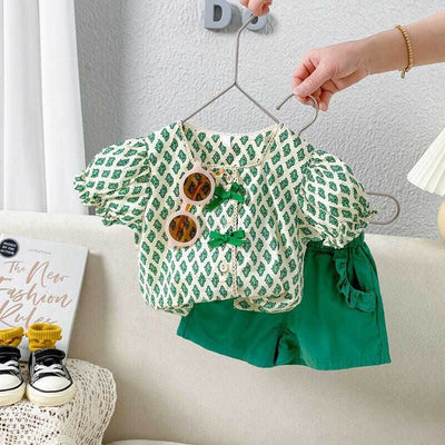 Girls Short-sleeved Printed Top And Shorts Two-piece Set - Kello Kids