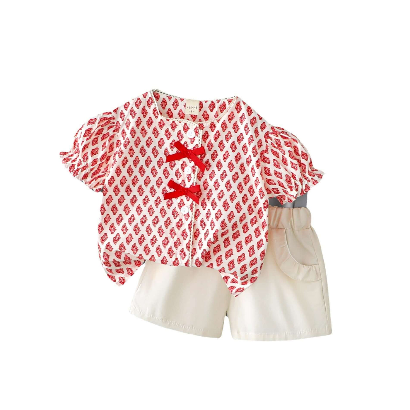 Girls Short-sleeved Printed Top And Shorts Two-piece Set - Kello Kids