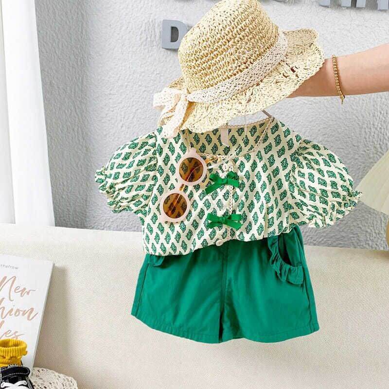 Girls Short-sleeved Printed Top And Shorts Two-piece Set - Kello Kids