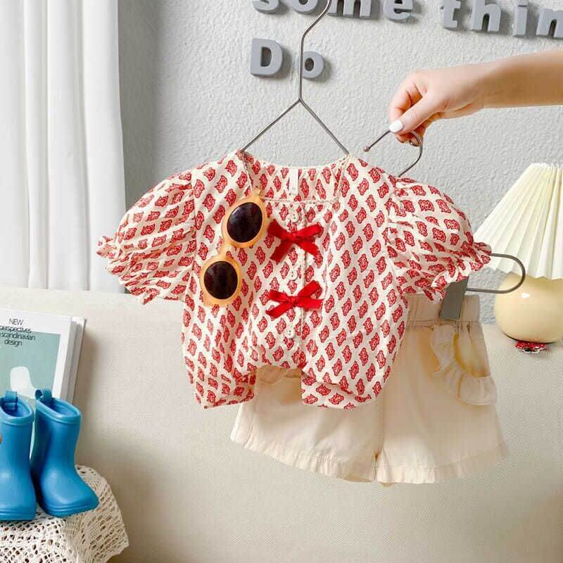 Girls Short-sleeved Printed Top And Shorts Two-piece Set - Kello Kids