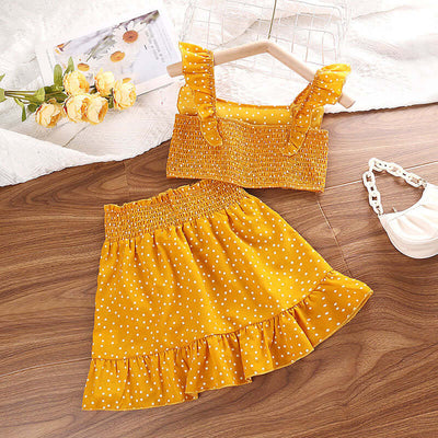 Polka Dot Brace Top and Lace Skirt Set for Girls - Kello Kids