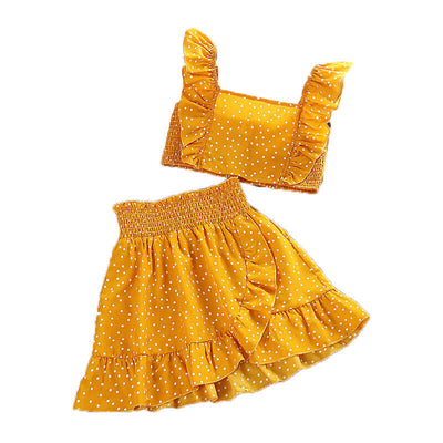 Polka Dot Brace Top and Lace Skirt Set for Girls - Kello Kids