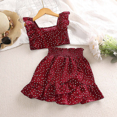 Polka Dot Brace Top and Lace Skirt Set for Girls - Kello Kids