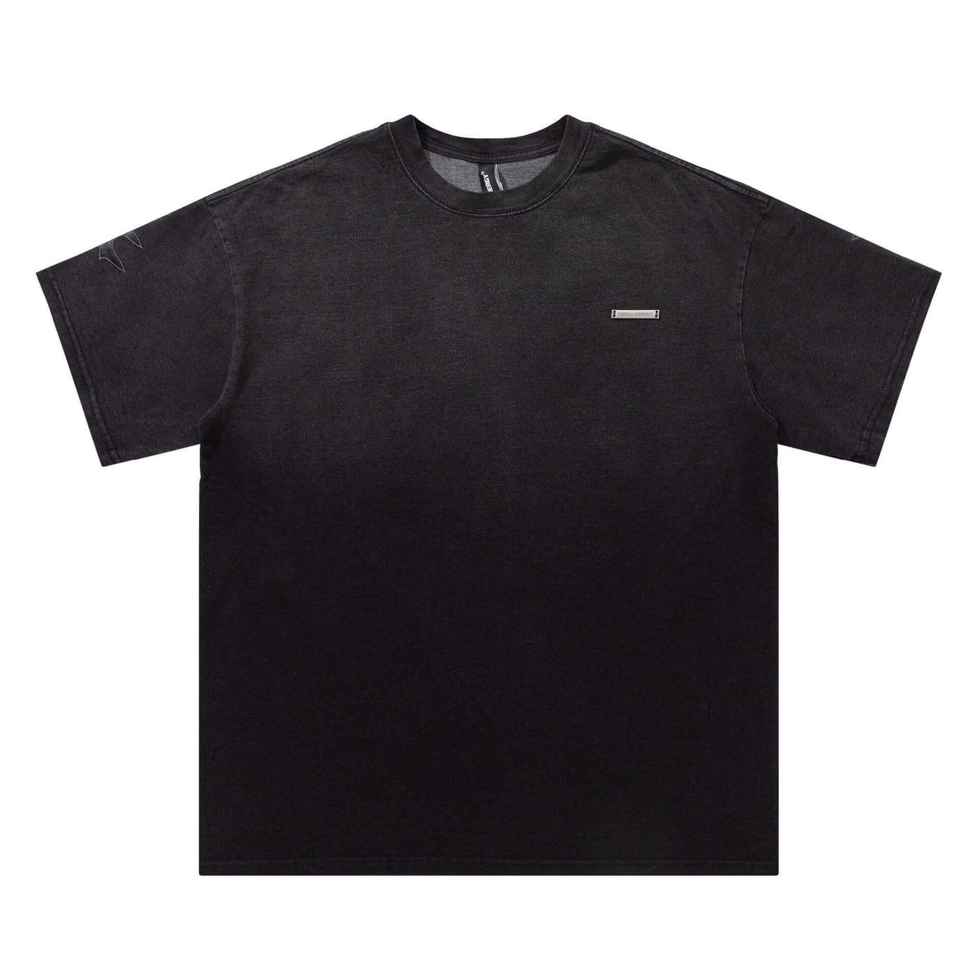 Gradient Retro Couple Undershirt -Black t-shirt with a small logo on a white background