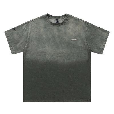 Gradient Retro Couple Undershirt -Gray t-shirt with a small logo on a white background