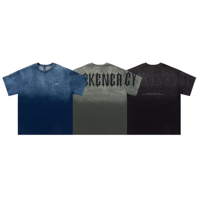 Gradient Retro Couple Undershirt -Three t-shirts in blue, gray, and black with text on a white background