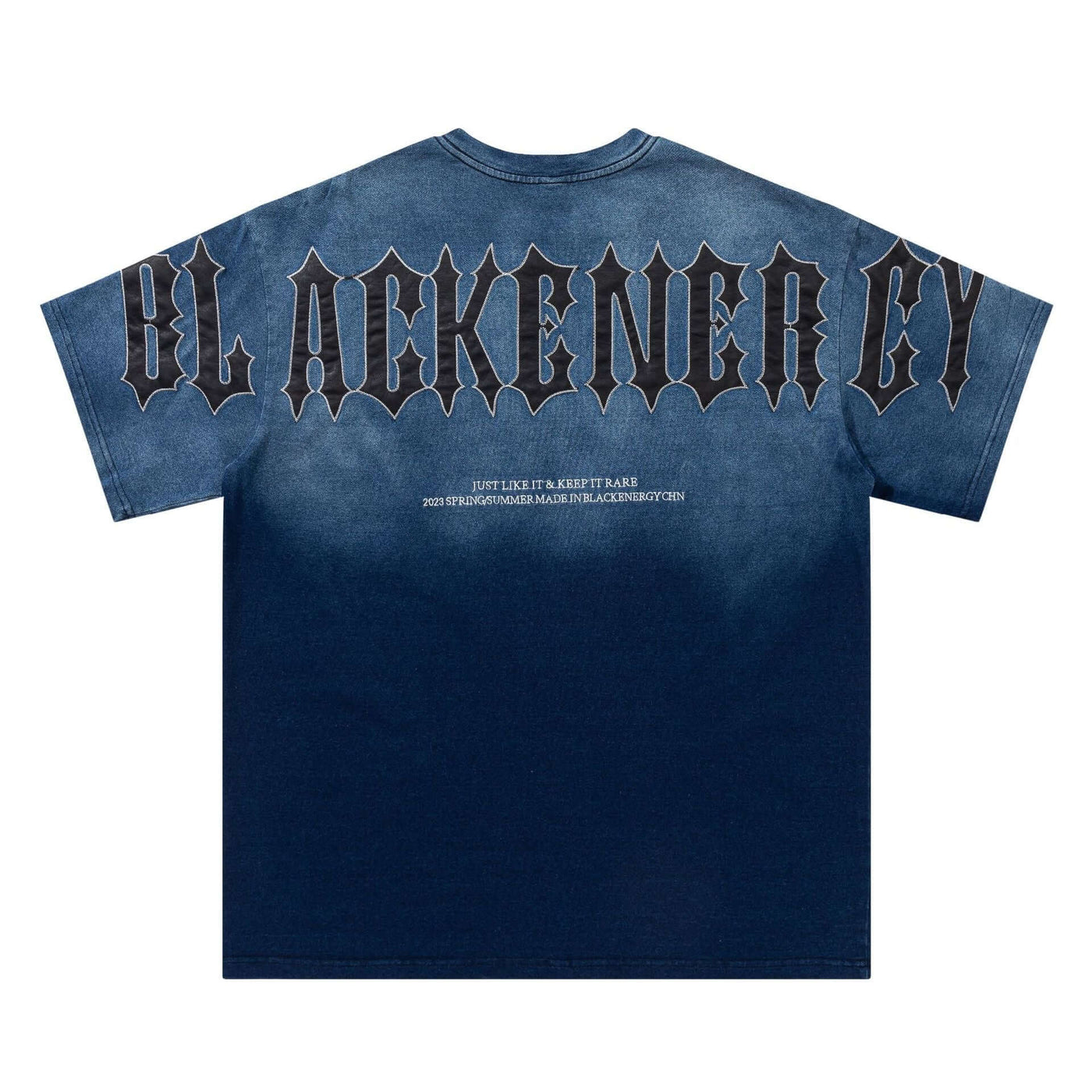 Gradient Retro Couple Undershirt -Blue t-shirt with 'BLACKENERGY' text on the back against a white background