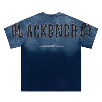 Gradient Retro Couple Undershirt -Blue t-shirt with 'BLACKENERGY' text on the back against a white background