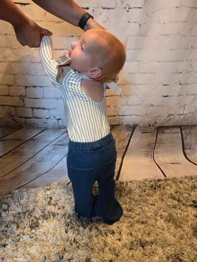 Infant Long Flutter Sleeve with Gray Stripes - back view Lydia
