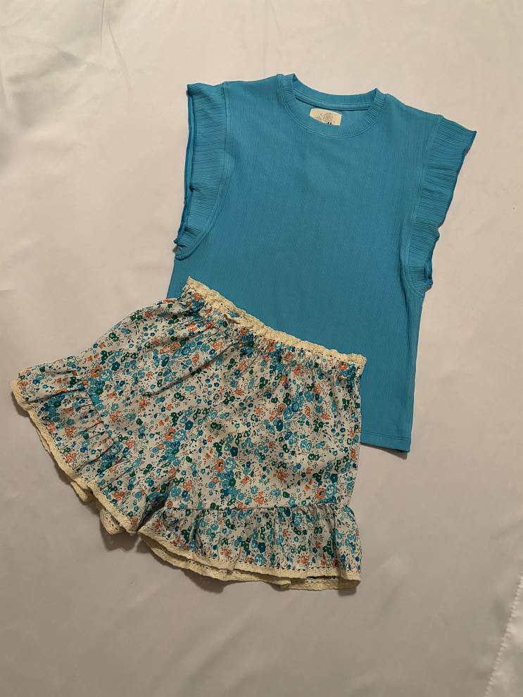 Liv Shorts Blue Floral - Kylie Tank