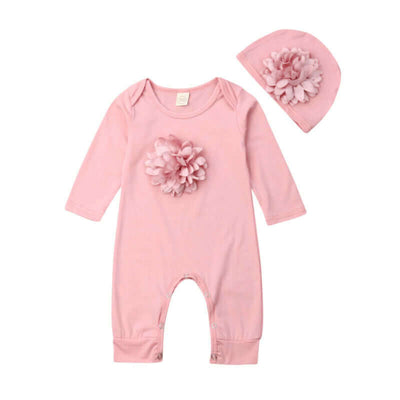 Long-sleeved Solid Color Floral Baby Jumpsuit