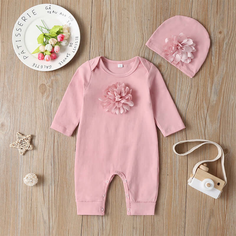 Long-sleeved Solid Color Floral Baby Jumpsuit