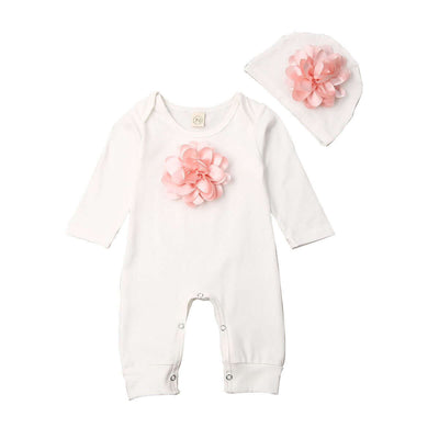 Long-sleeved Solid Color Floral Baby Jumpsuit