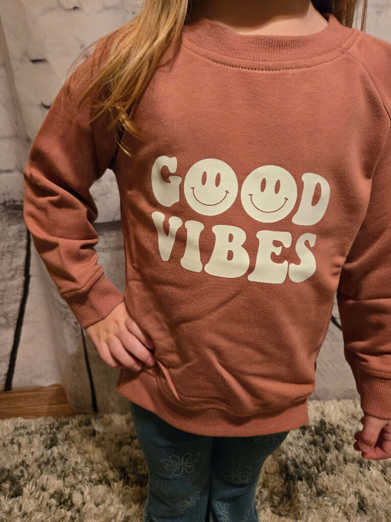 Organic Toddler Good Vibes Pullover Sweatshirt - close up