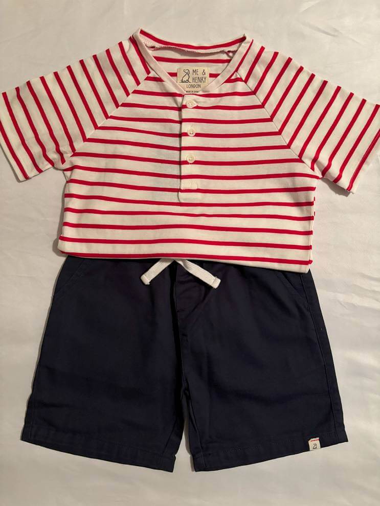 Red and White Stripes - Henley -Navy Shorts-fullview
