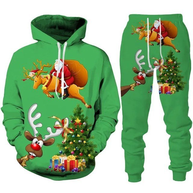 Santa Claus 3D Printed Hooded Sportswear Trousers 2-piece Set
