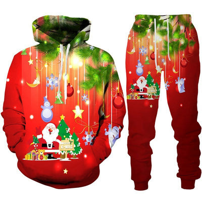 Santa Claus 3D Printed Hooded Sportswear Trousers 2-piece Set