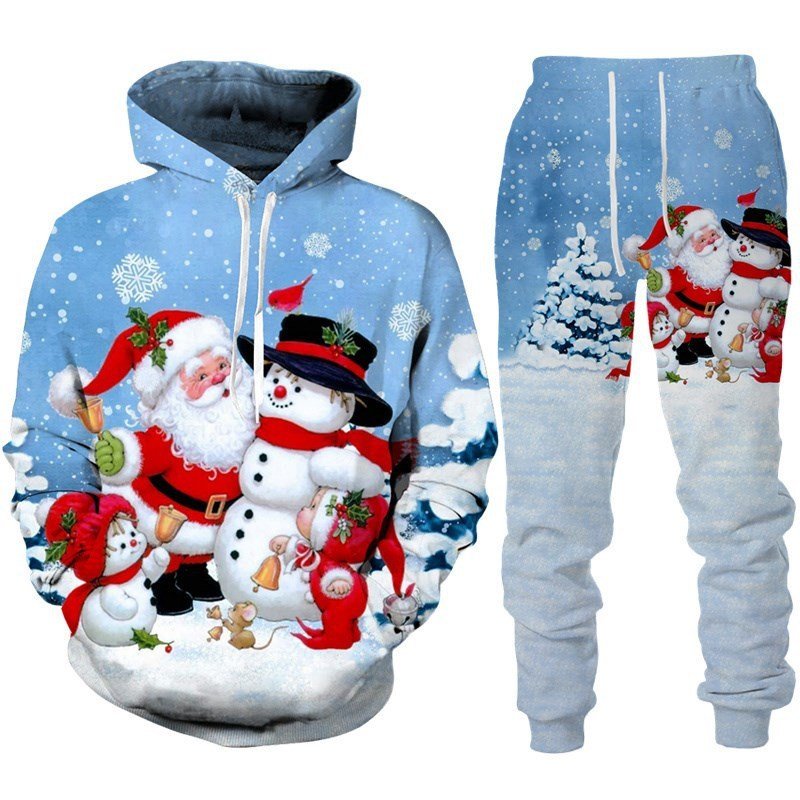 Santa Claus 3D Printed Hooded Sportswear Trousers 2-piece Set