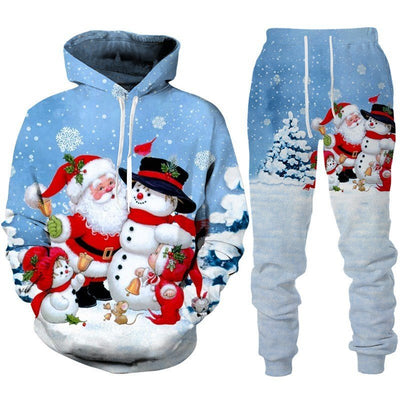 Santa Claus 3D Printed Hooded Sportswear Trousers 2-piece Set
