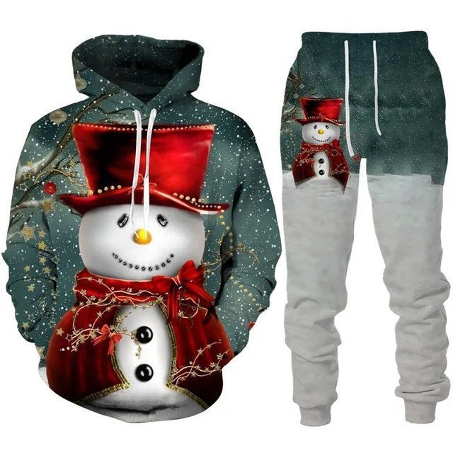 Santa Claus 3D Printed Hooded Sportswear Trousers 2-piece Set