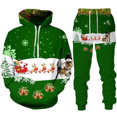 Santa Claus 3D Printed Hooded Sportswear Trousers 2-piece Set