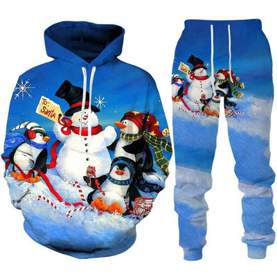 Santa Claus 3D Printed Hooded Sportswear Trousers 2-piece Set