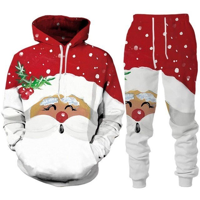 Santa Claus 3D Printed Hooded Sportswear Trousers 2-piece Set