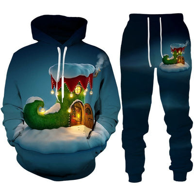 Santa Claus 3D Printed Hooded Sportswear Trousers 2-piece Set