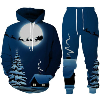 Santa Claus 3D Printed Hooded Sportswear Trousers 2-piece Set