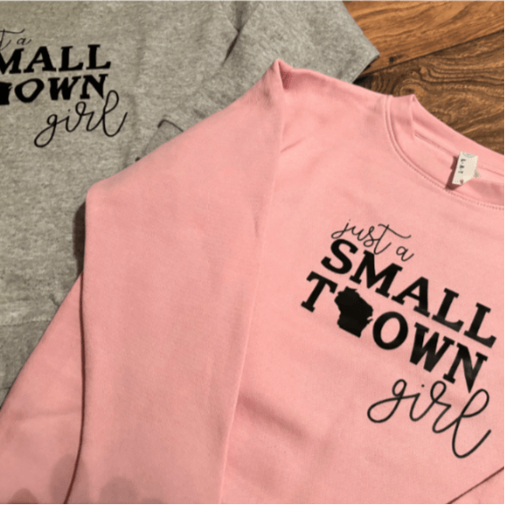 Small Town Girl Youth Sweatshirt Pink Gray