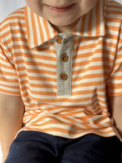 Tangerine Stripe Polo Shirt -- Owen_Tangerine7