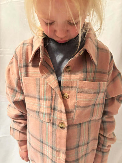 tween kids girls pocket pink plaid short shirt
