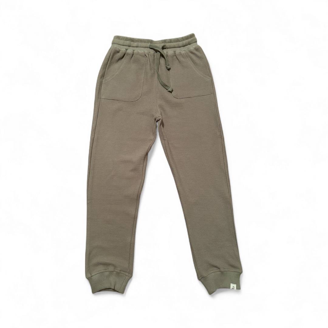 WES Waffle Jogger Pant-Olive Green sweatpants on a white background