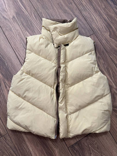 Winter Baby Girls Down Cotton Vest-Yellow puffer vest on a wooden floor